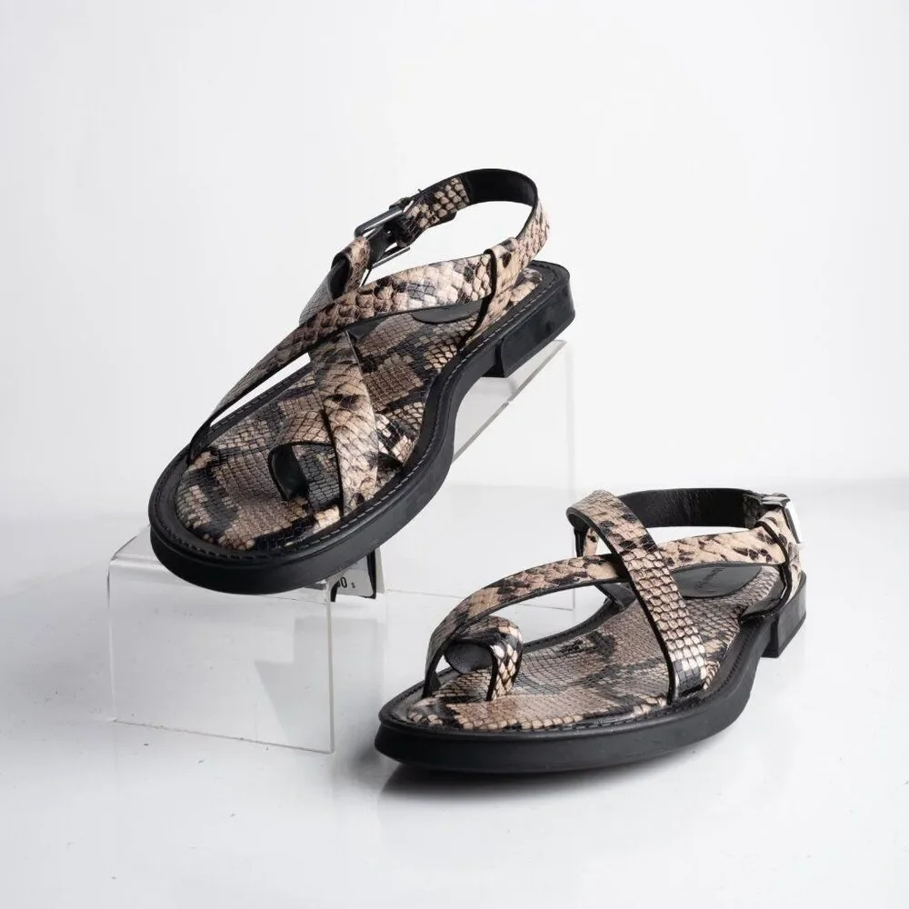 Massimo Dutti Womens Leather Strappy Sandals Animal print Flats US 11 EU 42 New